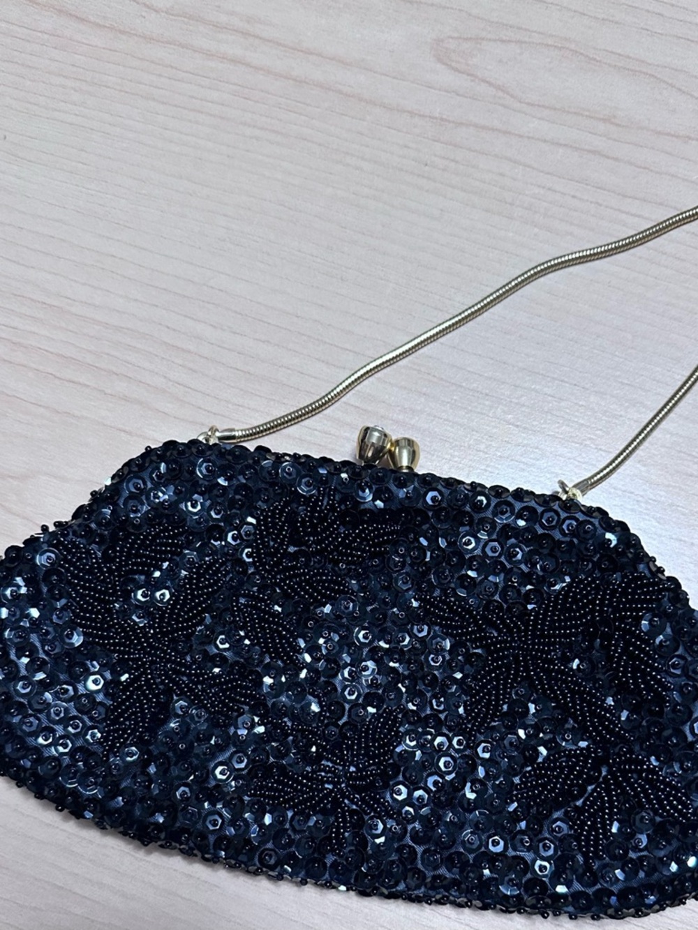 Black Beaded Evening Clutch - Elegant Sequin Handbag - Picture 3 of 6